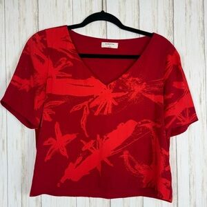 Aritzia Babaton Red Abstract Print Blouse Small